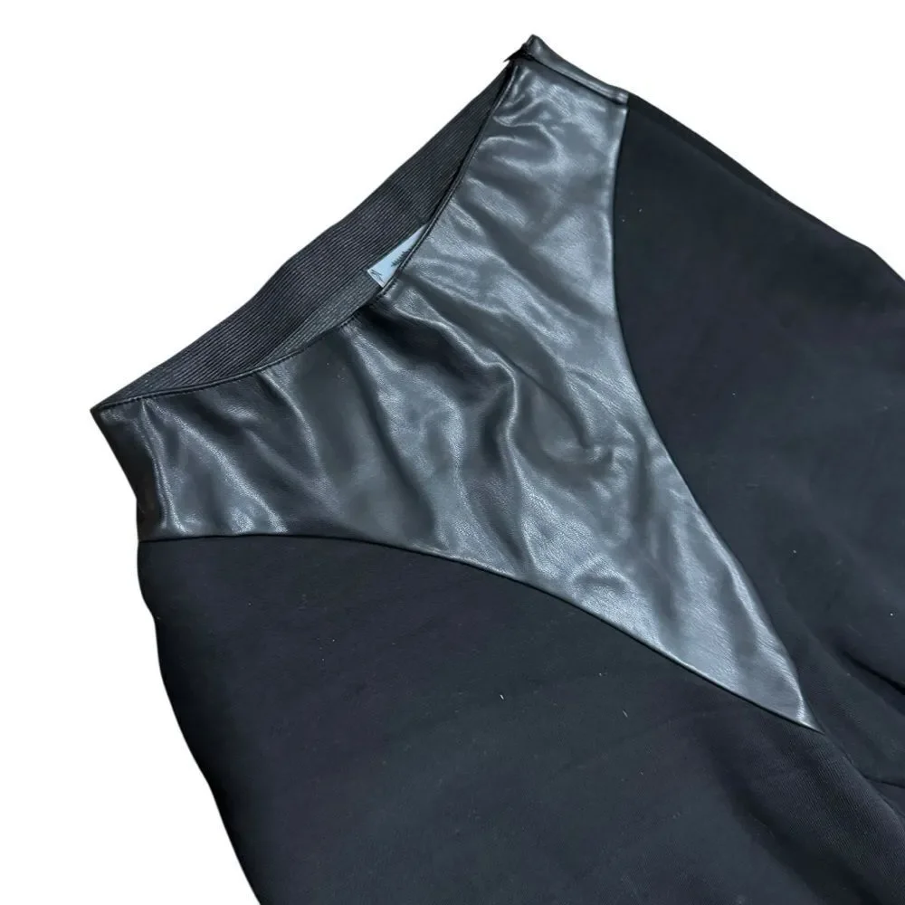 Maniere De Voir Black Jogger Faux Leather Trim Pants with Drawstring Ankle SZ 10